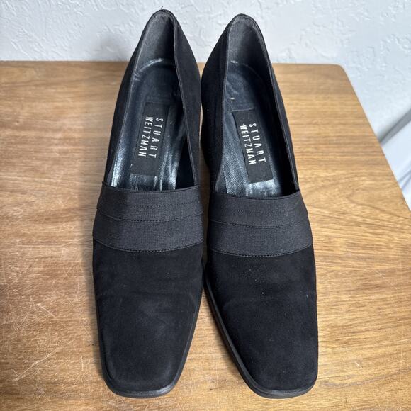 Stuart Weitzman Gotham Chunk Heel Size 7 B Women's Square Toe Nubuck Leather EUC - Picture 2 of 10